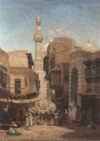 An Arab Market With A Mosque Beyond Oil Painting by Godefroy de Hagemann