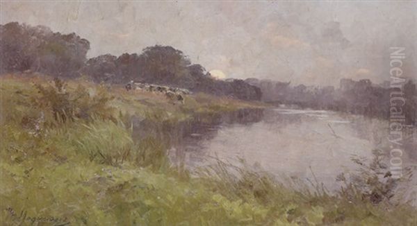 Au Soleil Couchant Oil Painting by Maurice Hagemans