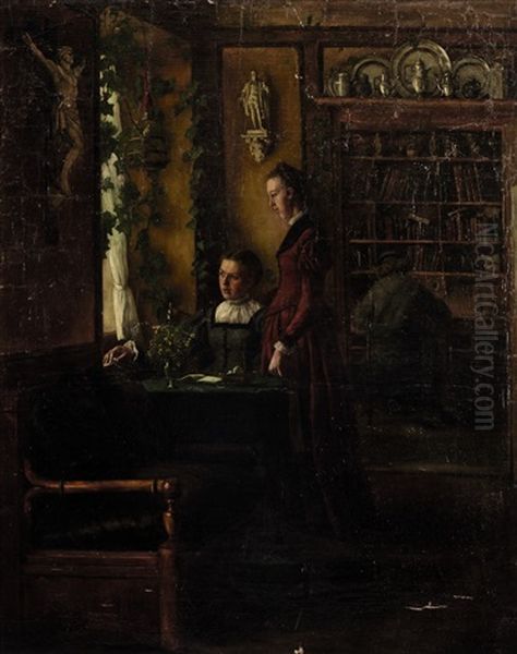 Interieur Mit Zwei Frauen Am Fenster Oil Painting by Karl Haider