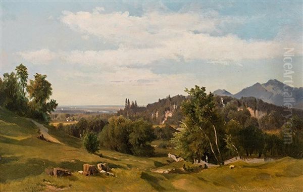 Summer Landscape Oil Painting by Ludwig Georg Eduard Halauska