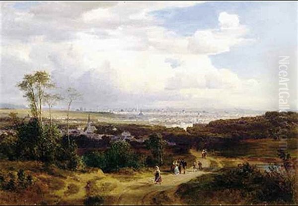 Fernsicht Nach Wien Von Der Anhohe Bei Hietzing (kuniglberg) Oil Painting by Ludwig Georg Eduard Halauska