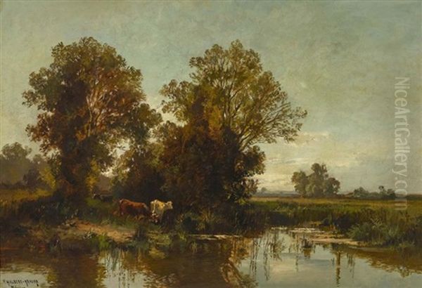 Moorlandschaft Mit Kuhen Oil Painting by Fritz Halberg-Krauss