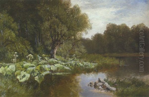 Stiller Waldweiher Oil Painting by Fritz Halberg-Krauss