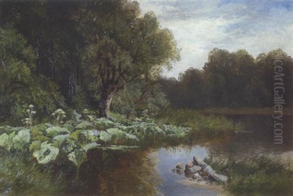Stiller Waldweiher Oil Painting by Fritz Halberg-Krauss