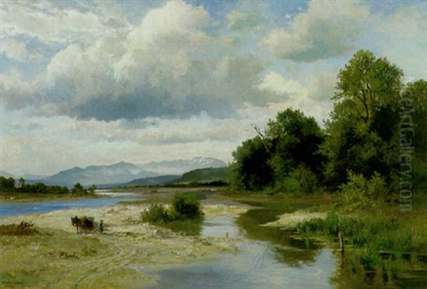 Das Isartal Bei Wolfratshausen Oil Painting by Fritz Halberg-Krauss
