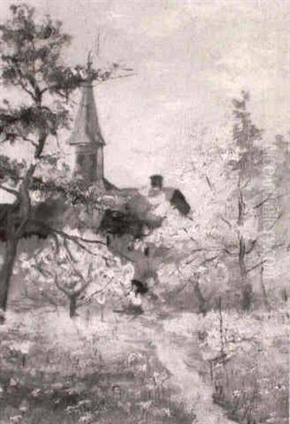 Dorfkirche Im Fruhling Oil Painting by Fritz Halberg-Krauss