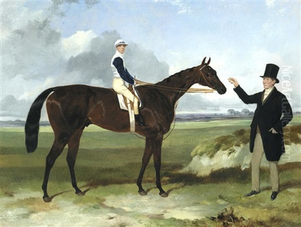 Mounseer With Trainer, George Dockeray Up Oil Painting by Harry Hall
