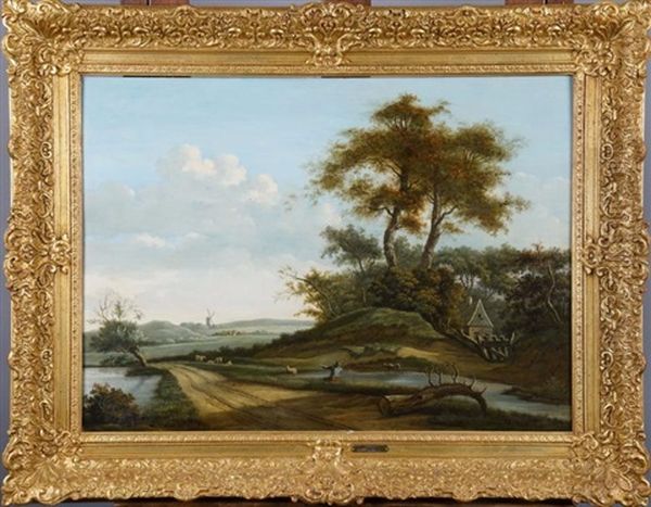 Paysage Anime Avec Moulin A L'arriere Plan (date 1820) Oil Painting by Jan Jacob Teyler Van Hall