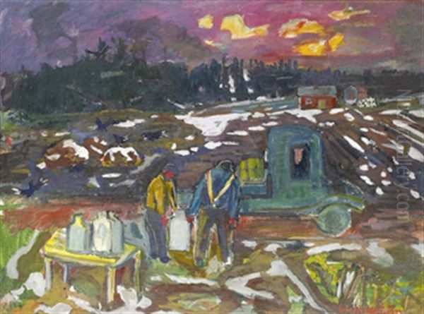 Mjolkbilen Oil Painting by Eric C. Hallstroem