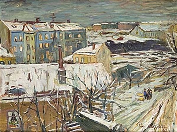 Vinterlandskap Oil Painting by Eric C. Hallstroem