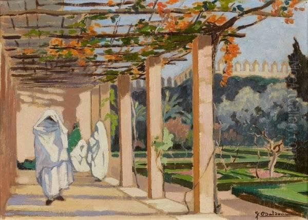 Femmes Dans Lesjardins A Rabat Oil Painting by Jean Baldoui