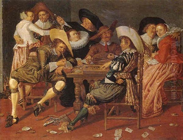 A Merry Company Playing Tric-trac, Drinking And Smoking In An Interior Oil Painting by Dirck Hals