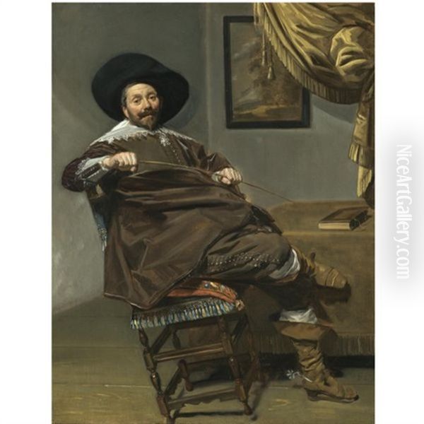 Portrait Of Willem Van Heythuysen, Seated On A Chair And Holding A Hunting Crop Oil Painting by Frans Hals
