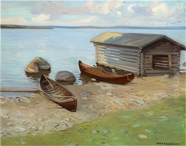 View To A Lake Oil Painting by Vaeinoe Haemaelaeinen
