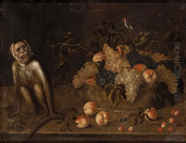 Bodegon Con Cesto De Frutas Y Mono Oil Painting by Juan Van Der Hamen Y Leon