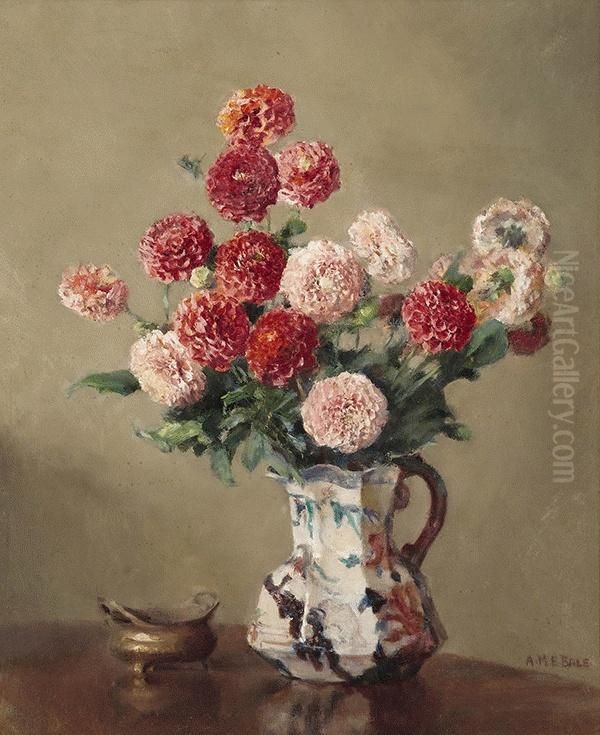 Pompom Dahlias Oil Painting by Alice Marian Ellen Bale