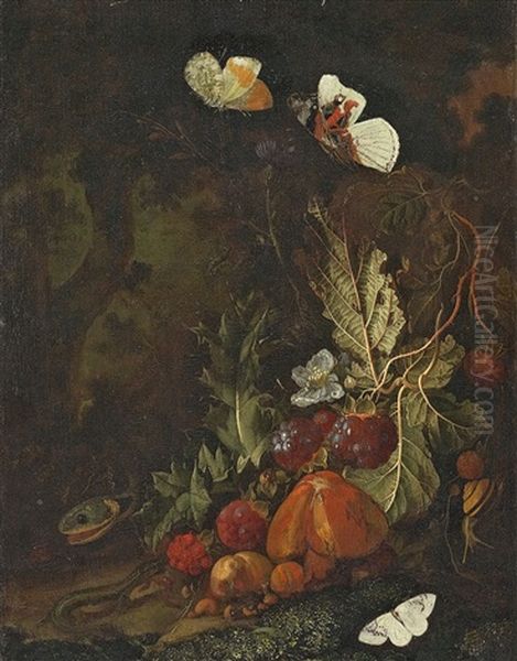 Stillleben Mit Fruchten, Schmetterlingen Und Schlange Oil Painting by Carl Wilhelm de Hamilton