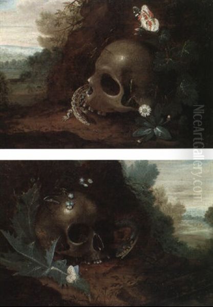 Vanitasmotiven (pair As Pendants) Oil Painting by Carl Wilhelm de Hamilton