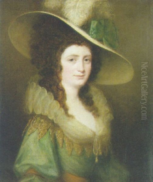 Portrait Of A Lady Wearing A Featherd Hat Oil Painting by Hugh Douglas Hamilton