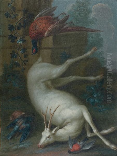 Nature Morte Au Chevreuil Albinos Oil Painting by Johann Georg de Hamilton