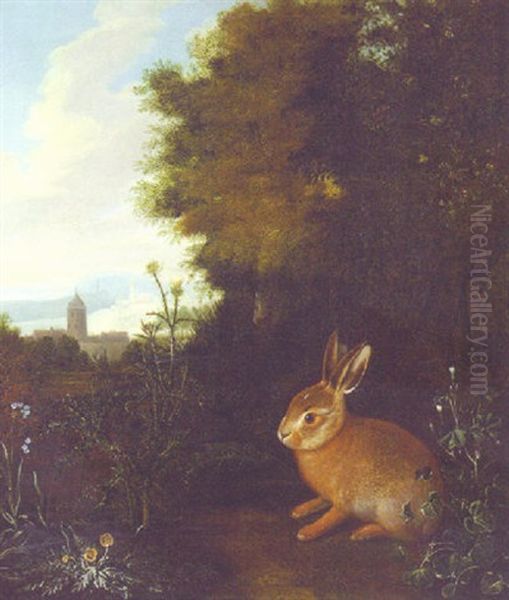 A Rabbit On The Edge Of A Wood, Villages Beyond Oil Painting by Philipp Ferdinand de Hamilton