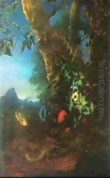 Eine Eidechse Und Blumen Am Waldesrand Oil Painting by Philipp Ferdinand de Hamilton