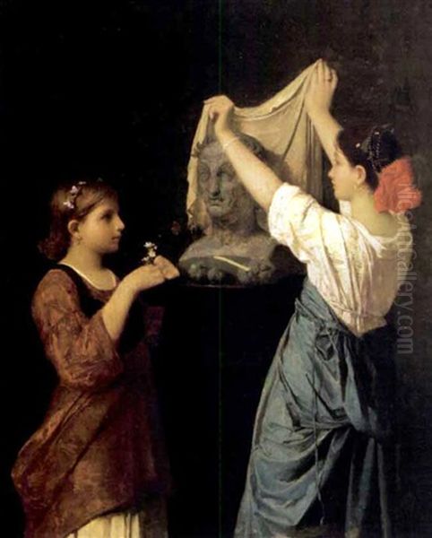 Le Buste De L'oncle, La Curiosite Aimable Oil Painting by Jean Louis Hamon