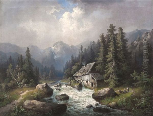 Wildbach Mit Muhle Oil Painting by Guido Hampe
