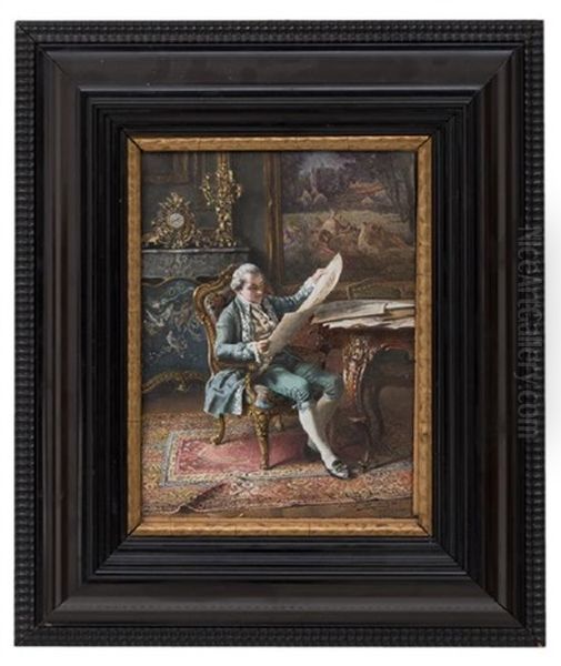 Gentleman Reading Maps Oil Painting by Johann Hamza