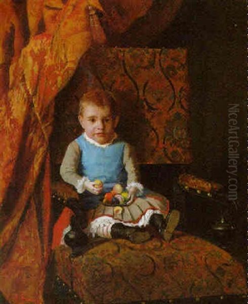 Kind Mit Fruchteteller Oil Painting by Johann Hamza