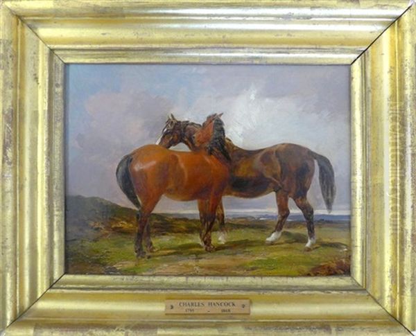 Deux Chevaux Dans Un Paysage Ou L'accolade Oil Painting by Charles Hancock