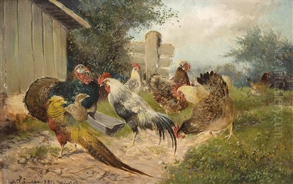 Federvieh Im Hinterhof Oil Painting by Max Josef Haenger Sr.