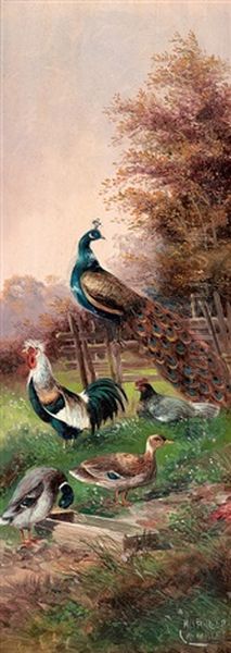 Huhnerhof Oil Painting by Max Josef Haenger Sr.