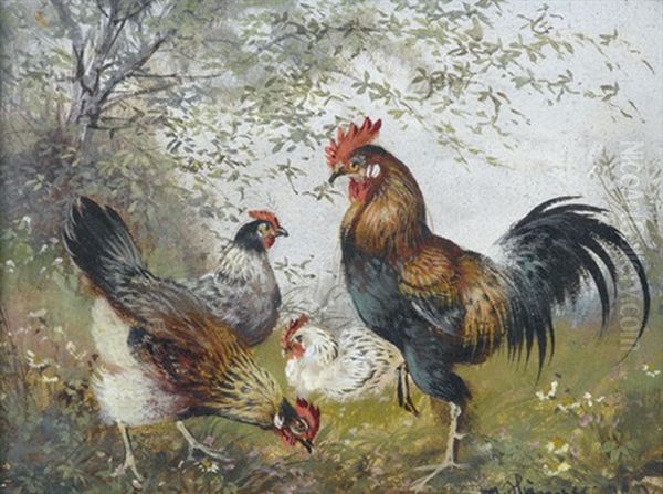 Huhnerhof Oil Painting by Max Josef Haenger Sr.