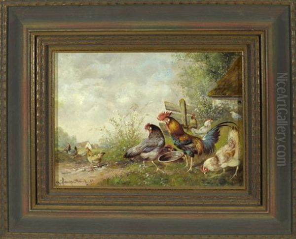 Hinterhof Mit Federvieh Oil Painting by Max Josef Haenger Sr.