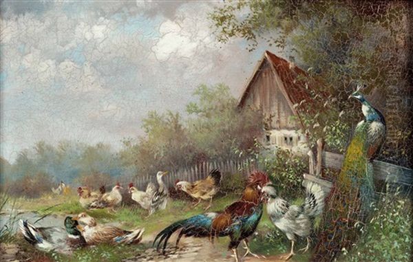Federvieh Mit Bauernhaus Oil Painting by Max Josef Haenger Sr.