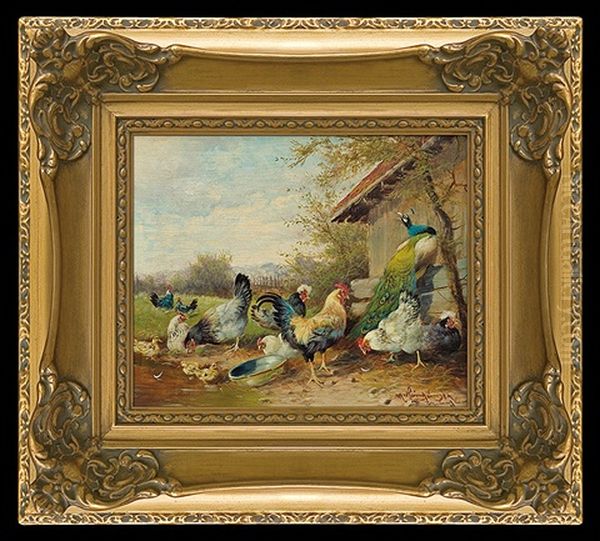 On A Yard Oil Painting by Max Josef Haenger Sr.
