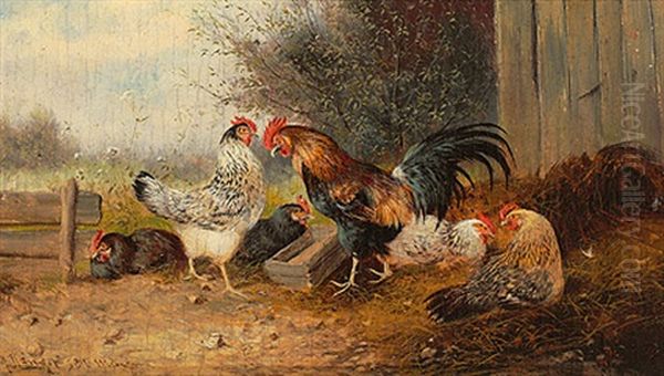 Im Huhnerhof Oil Painting by Max Josef Haenger Sr.