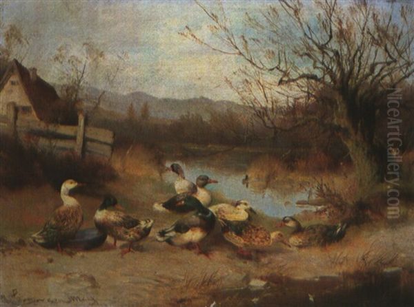 Hahn Und Hennen Oil Painting by Max Josef Haenger Sr.