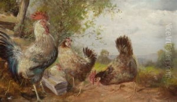 Huhnerhof Oil Painting by Max Josef Haenger Sr.