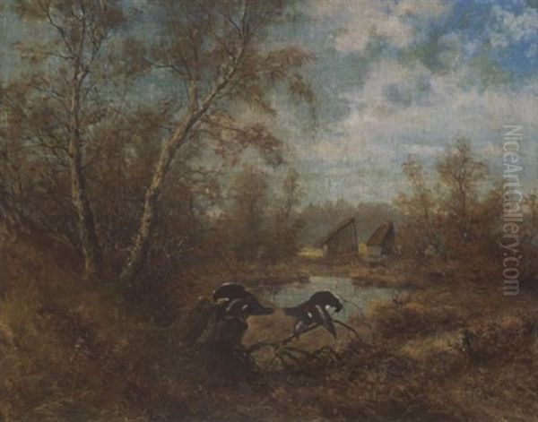 Balzende Birkhahne Oil Painting by Max Josef Haenger Sr.