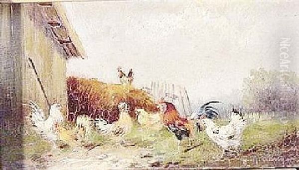 Hinter Dem Huhnerstall Oil Painting by Max Josef Haenger Sr.