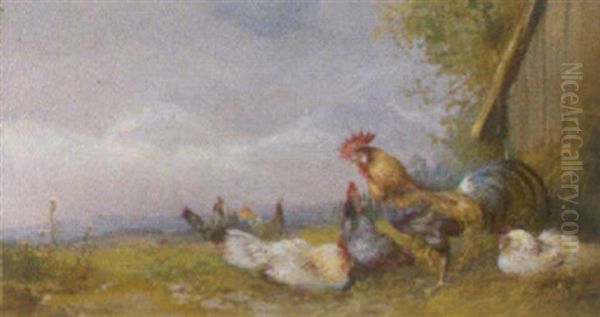 Huhnerhof Oil Painting by Max Josef Haenger Sr.