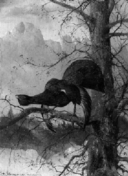 Balzender Auerhahn Im Hochgebirge Oil Painting by Max Josef Haenger Sr.