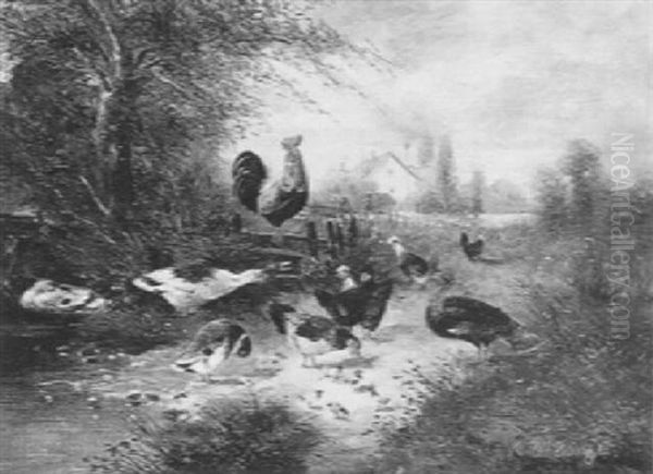 Federvieh In Einer Landschaft Oil Painting by Max Josef Haenger Sr.