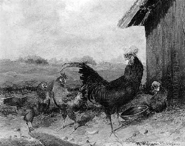 Huhnerhof Oil Painting by Max Josef Haenger Sr.