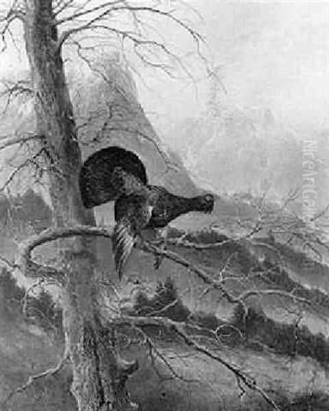 Auerhahn Im Geast Oil Painting by Max Josef Haenger Sr.