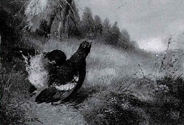 Balzender Auerhahn Oil Painting by Max Josef Haenger Sr.