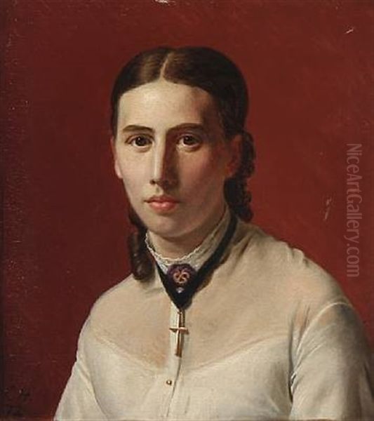 Portrait Of Miss Maria Jorgine Avenstrup, Later Mrs Thorvald Hansen (b. 1849) Oil Painting by Constantin (Carl Christian Constantin) Hansen
