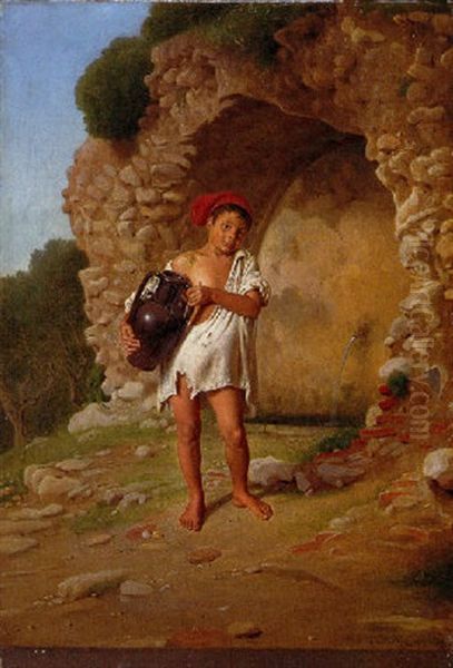 Fischerjunge In Capri Oil Painting by Constantin Hansen